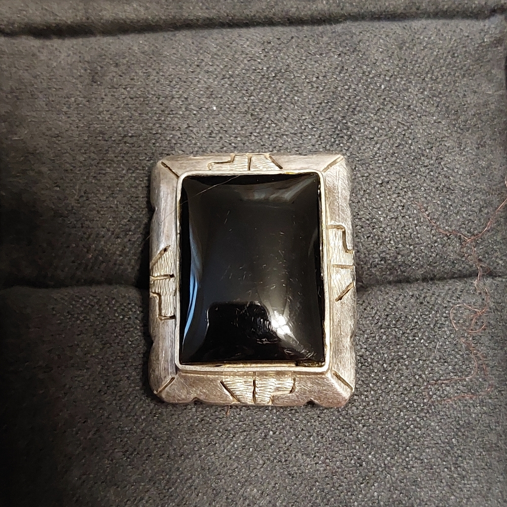 VINTAGE Black Onyx Sterling Silver Ring